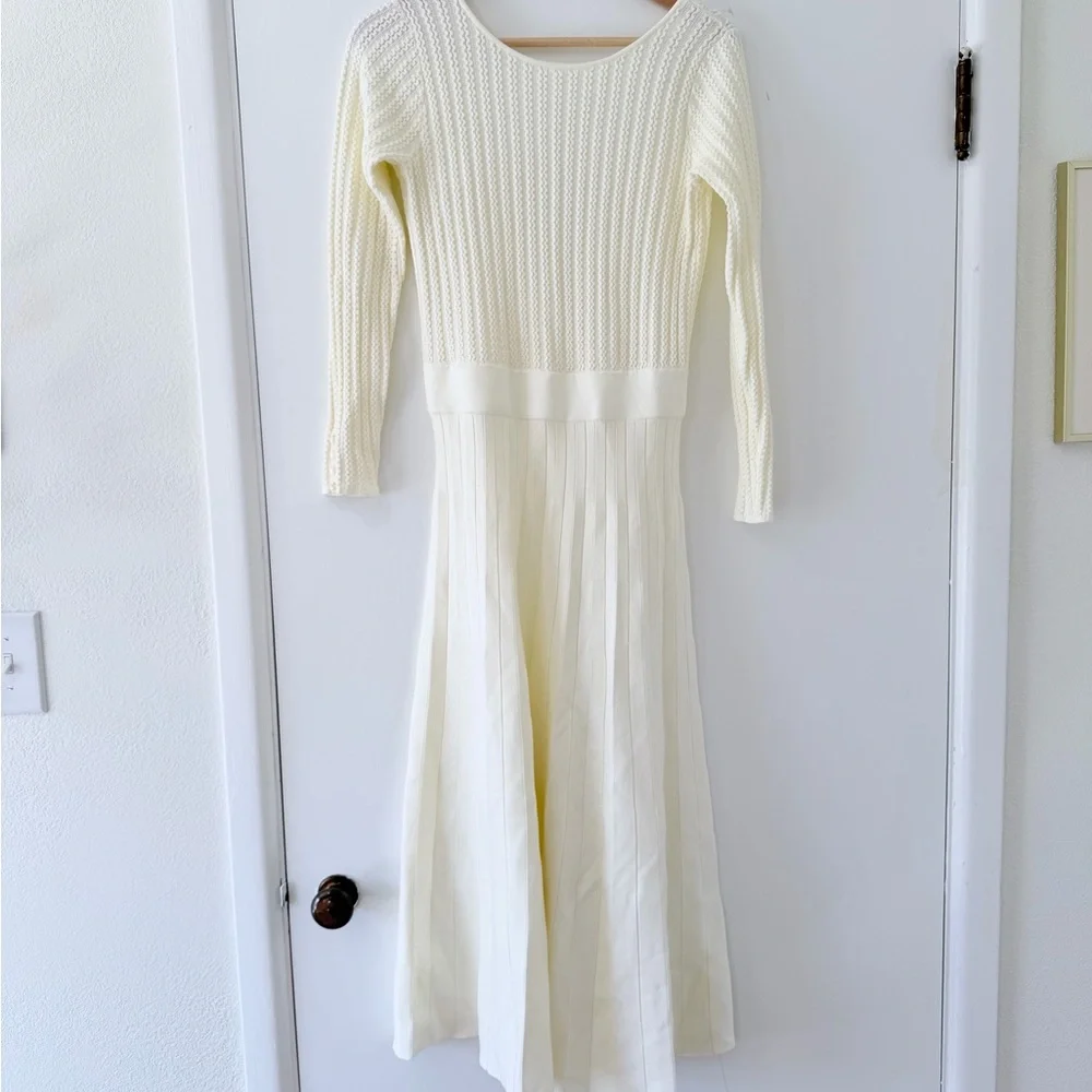 Sezane Cream Ribbed Midi Dress - Picture 2 of 11
